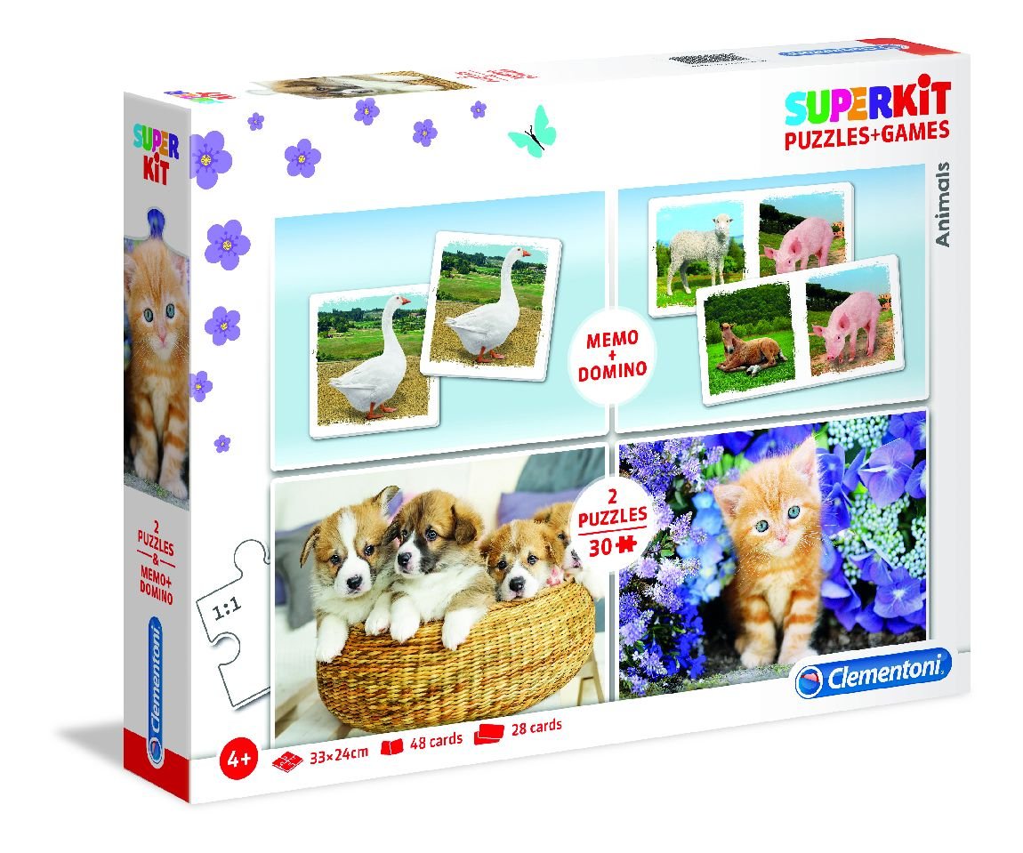 Clementoni Zestaw Superkit Puzzle 2x30 elementów + MEMO + DOMINO Zwierzęta