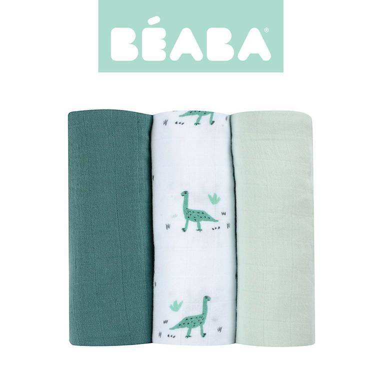 Beaba Beaba Muślinowe pieluszki - kocyki z bawełny organicznej 70x70 cm zestaw 3 szt. Jurassic solution-bc-6495-0