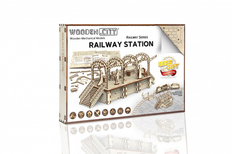 Wooden.City Drewniane puzzle 3D Stacja kolejowa