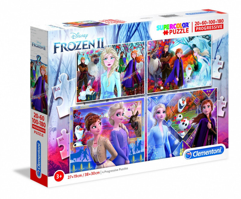 Clementoni Puzzle 20+60+100+180 Progressive Superkolor Frozen