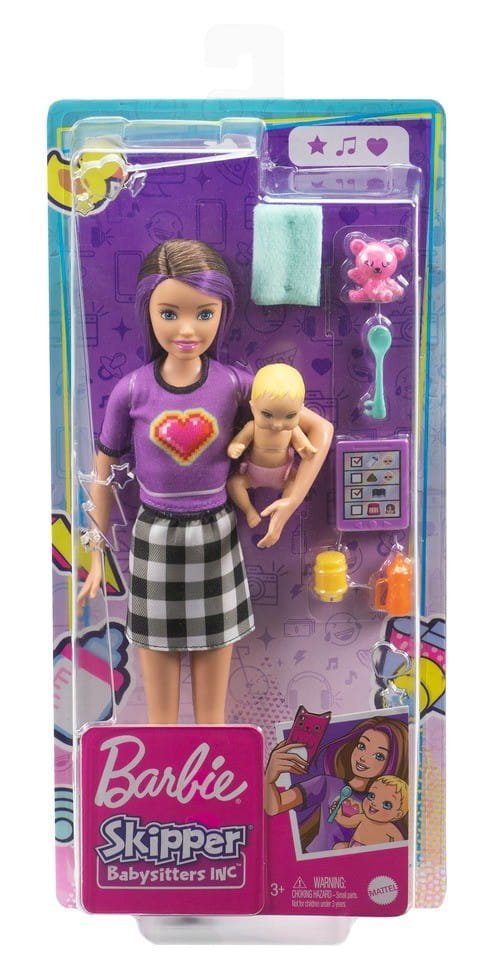 Mattel Barbie Opiekunka Lalka + bobas + akcesoria GRP11 GRP10