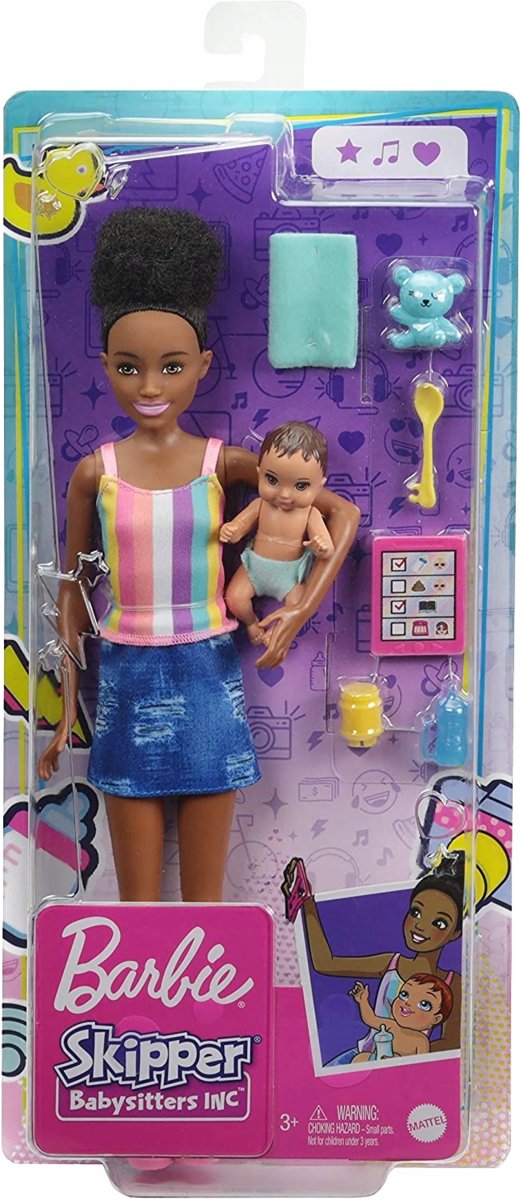 Mattel BARBIE SKIPPER BABYSITTERS LALKA OPIEKUNKA DZIECIĘCA + BOBAS GRP10 GRP13