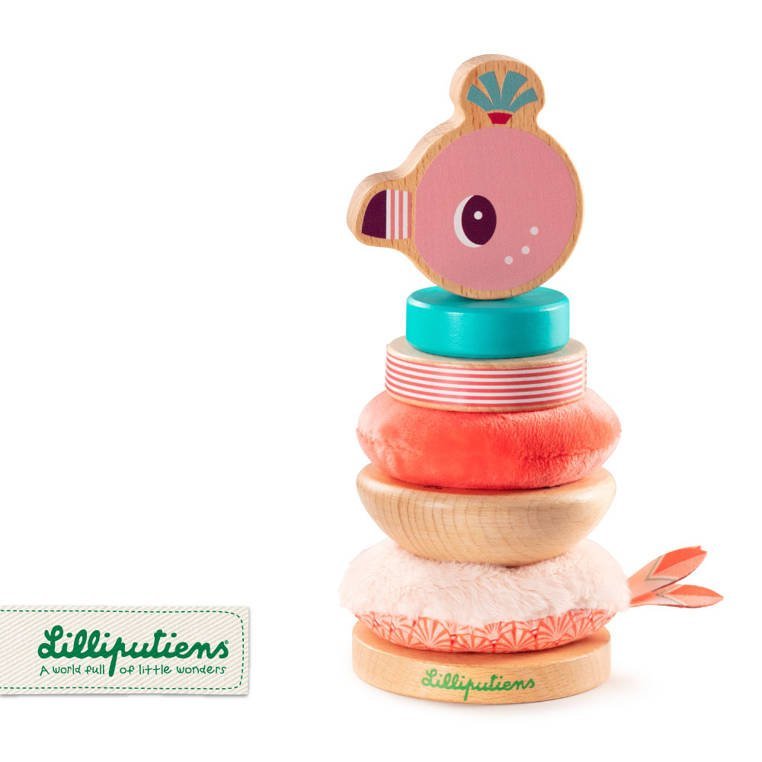 Lilliputiens Drewniana Układanka Piramida z Miękkimi Elementami Flaming Anas 12 m+