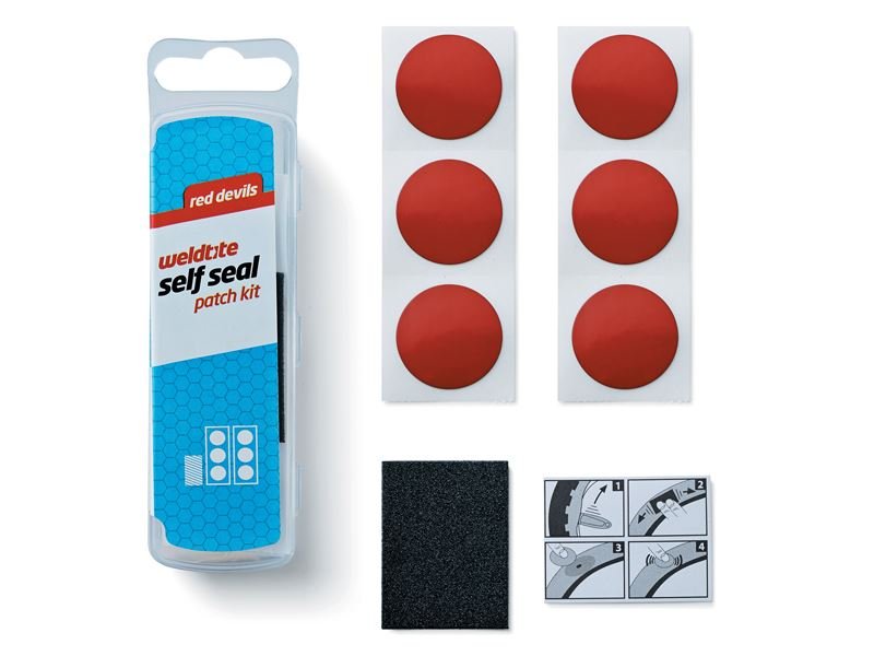 WELDTITE Łatki do opon zestaw PUNCTURE RED DEVILS SELF SEAL PATCH KIT 6x łatki samoprzylepne pudełko 25szt. A-WLD-1036