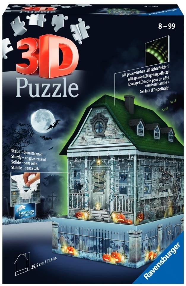 Ravensburger 3D Puzzle Gruselhaus bei Nacht 11254-216 Teile - für Halloween Fans ab 8 Jahren: Erlebe Puzzeln in der 3. Dimension 11254