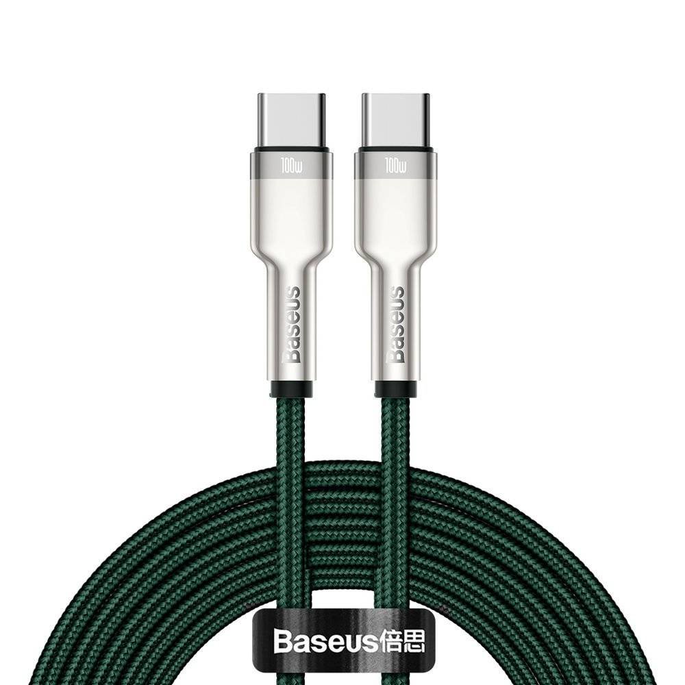 Baseus przewód ładujący/do transmisji danych Cafule Series USB C M na USB C M z metalowymi zakończeniami 100W 2 m CATJK D06 zielony