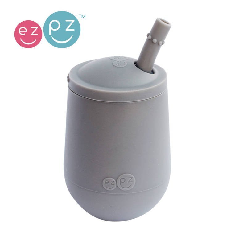 EZPZ, Silikonowy kubeczek ze słomką, Mini Cup + Straw Training System, 120 ml, szary