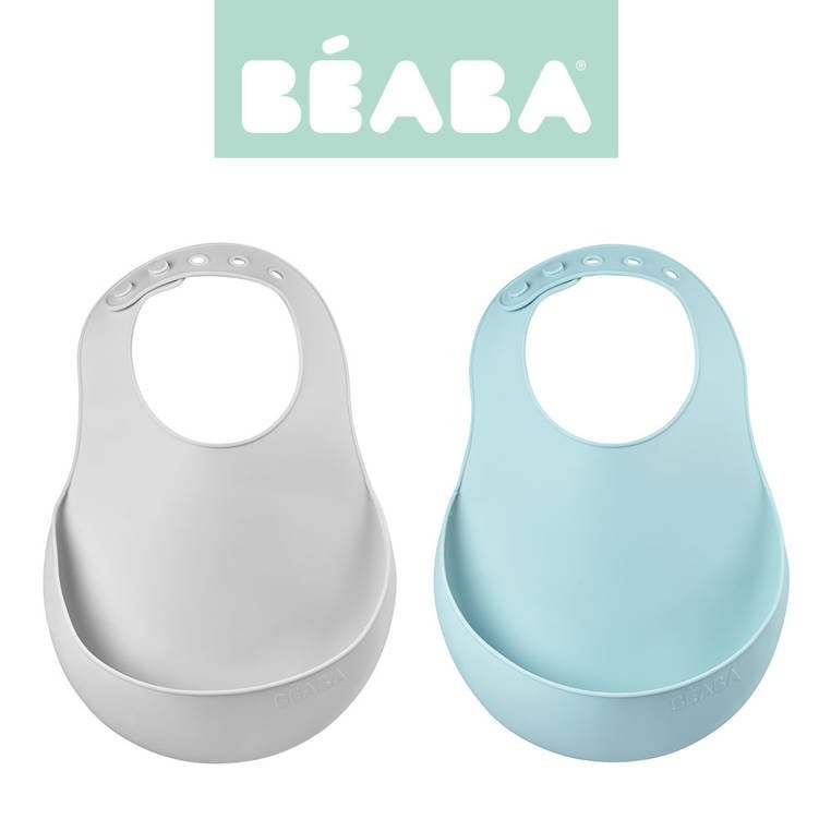 Beaba Zestaw śliniaków silikonowych z kieszonką 2 szt. airy green + light mist solution-bc-7194-0