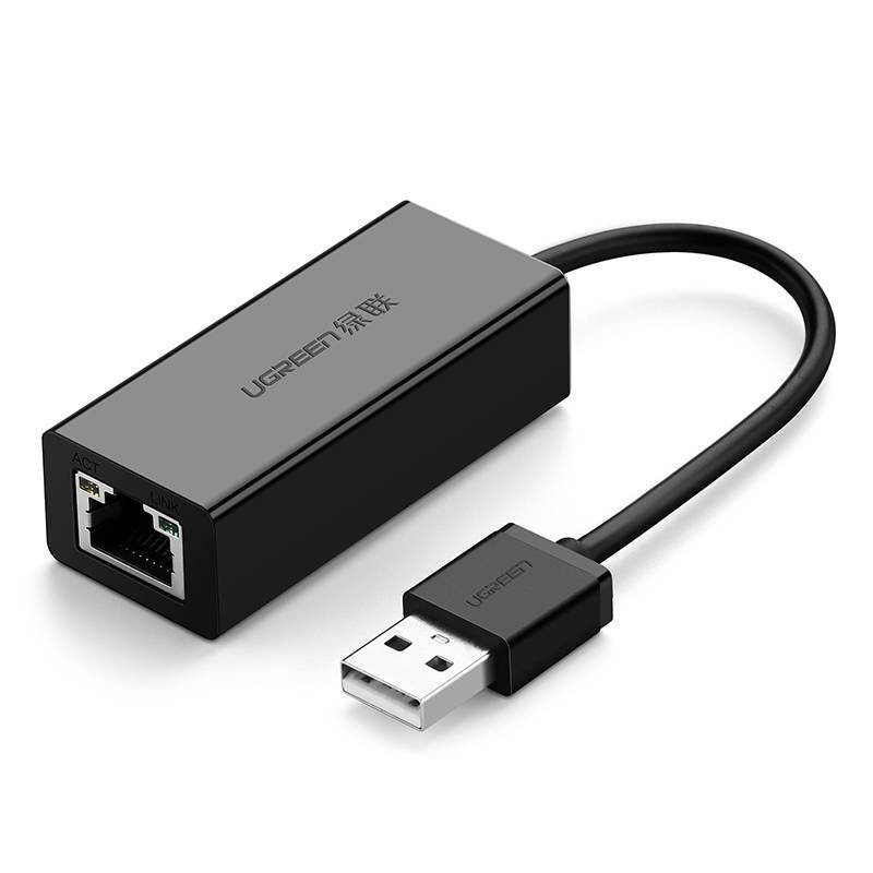 UGREEN Ugreen adapter sieciowy ethernet USB 2.0 na RJ45 Fast Ethernet, 10/ 100 Mbps, kompatybilny z Windows 10/ 8.1 / 8/7 / Vista / XP, Mac OSX 10,5, Linux Kernel, Wii, Wii U, Chrome OS, czarny 20254