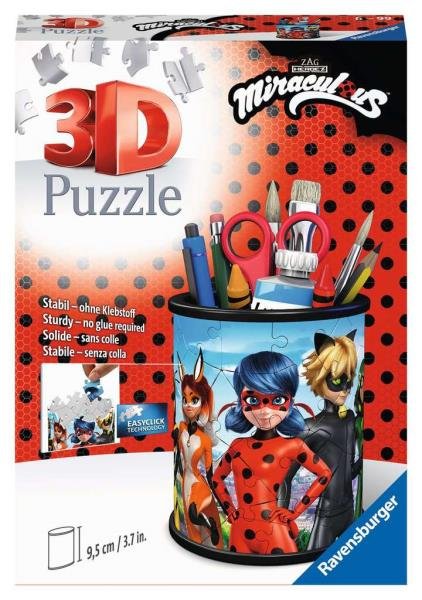 Ravensburger 3D Puzzle Stojak na ołówki Miraculous Biedronka i Czarny Kot 54 elementy