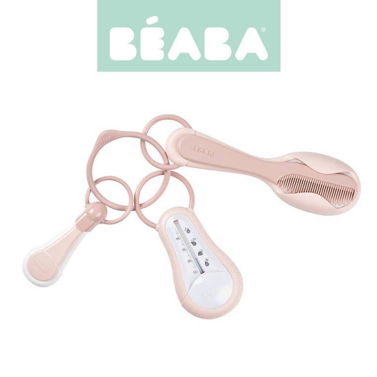 Beaba Akcesoria do pielęgnacji: termometr do kąpieli, cążki do paznokci, szczoteczka i grzebień Old Pink solution-bc-7157-0