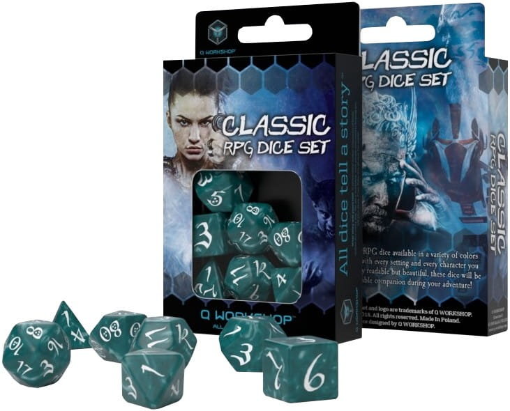 Q-Workshop QWOCLE1A Classic RPG Dice Set Stormy/White (7), wielokolorowy