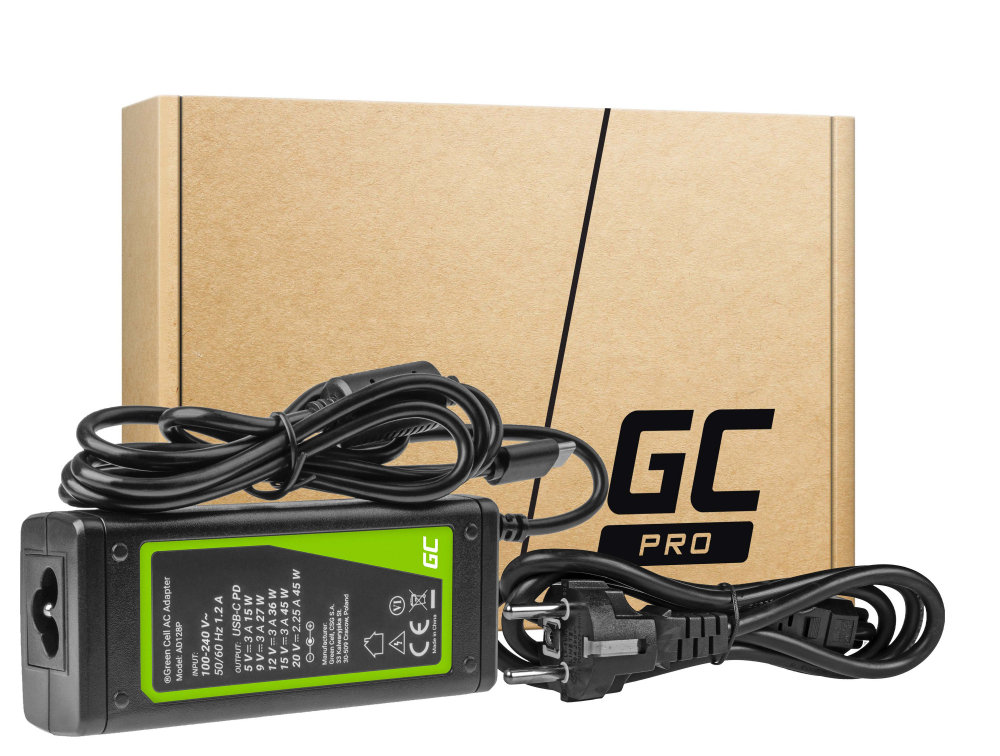 Green Cell Zasilacz do laptopa Zasilacz GC USB-C 45W 5V-9V-12V-15V/3A 20V/2.25A Power Delivery AD128P