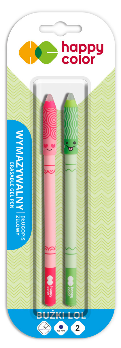 Happy Color, Długopis wymazywalny Buźki LOL, 0,5 mm, Niebieski, 2 szt. na blistrze