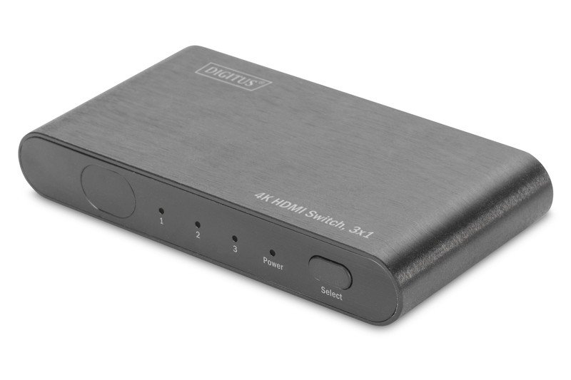 Digitus ASSMANN 4K HDMI Switch, 3x1 (3X Input, 1x Output), Ultra HD z 60 Hz, Full 3D, HDCP 2.2, HDMI 2.0, aluminiowa obudowa czarna DS-45316