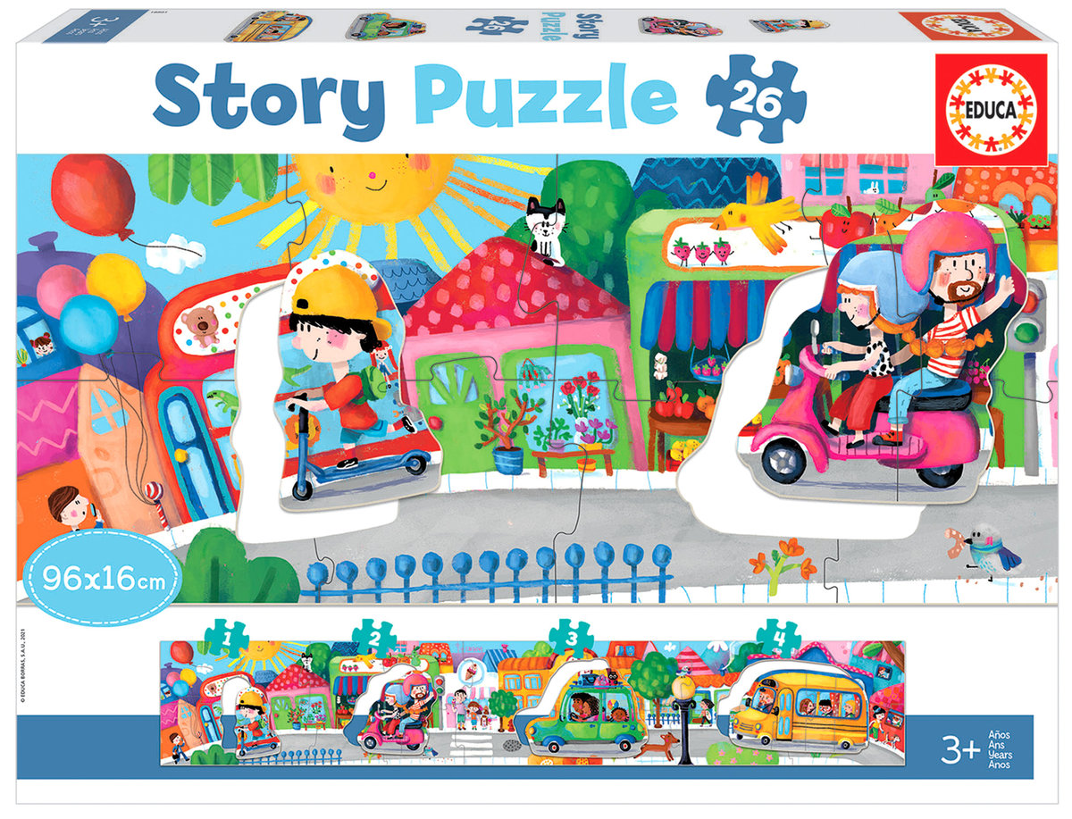 Educa Vehículos en la Ciudad Panorámico Infantil piezas. +3 aos. Ref. 18901 Didacta Story Puzzle pojazdy w mieście. Puzzle panoramiczne dla dzieci. 26 części, kolorowe 18901