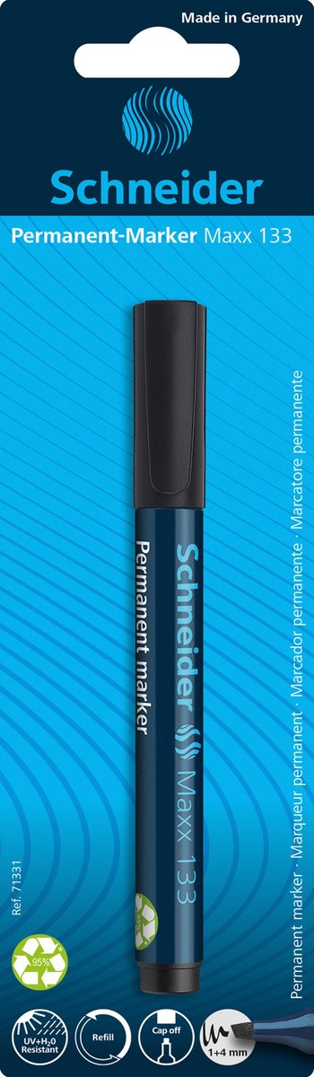 Schneider piśmiennicze Permanent Marker Maxx 133, 1 + 4 MM, w kolorze czarnym, wielokrotnego napełniania, 1er kartę blistrową 71331