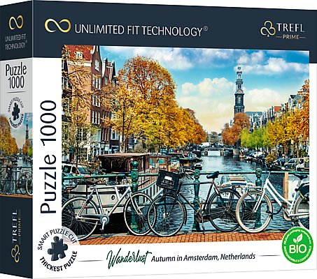 Trefl Prime - Puzzle UFT Wanderlust: Autumn in Amsterdam, Netherlands - 1000 Elementów, Najgrubsza Tektura, BIO, EKO, Holandia, Jesień, Podróże, Kreatywna Rozrywka dla Dorosłych i Dzieci od 12 Lat 10702