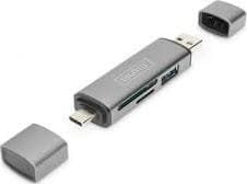 Digitus Czytnik DA-70886 Combo Card Reader Hub USB-C+USB 3.0 1x SD 1x MicroSD 1x USB 3.0 grey DA-70886