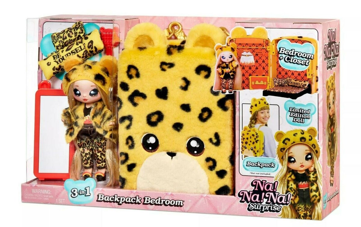 Na! Na! Na! Surprise,  mini lalka 3-in-1 Backpack Bedroom Series 2 Playset- Jennel Jaguar