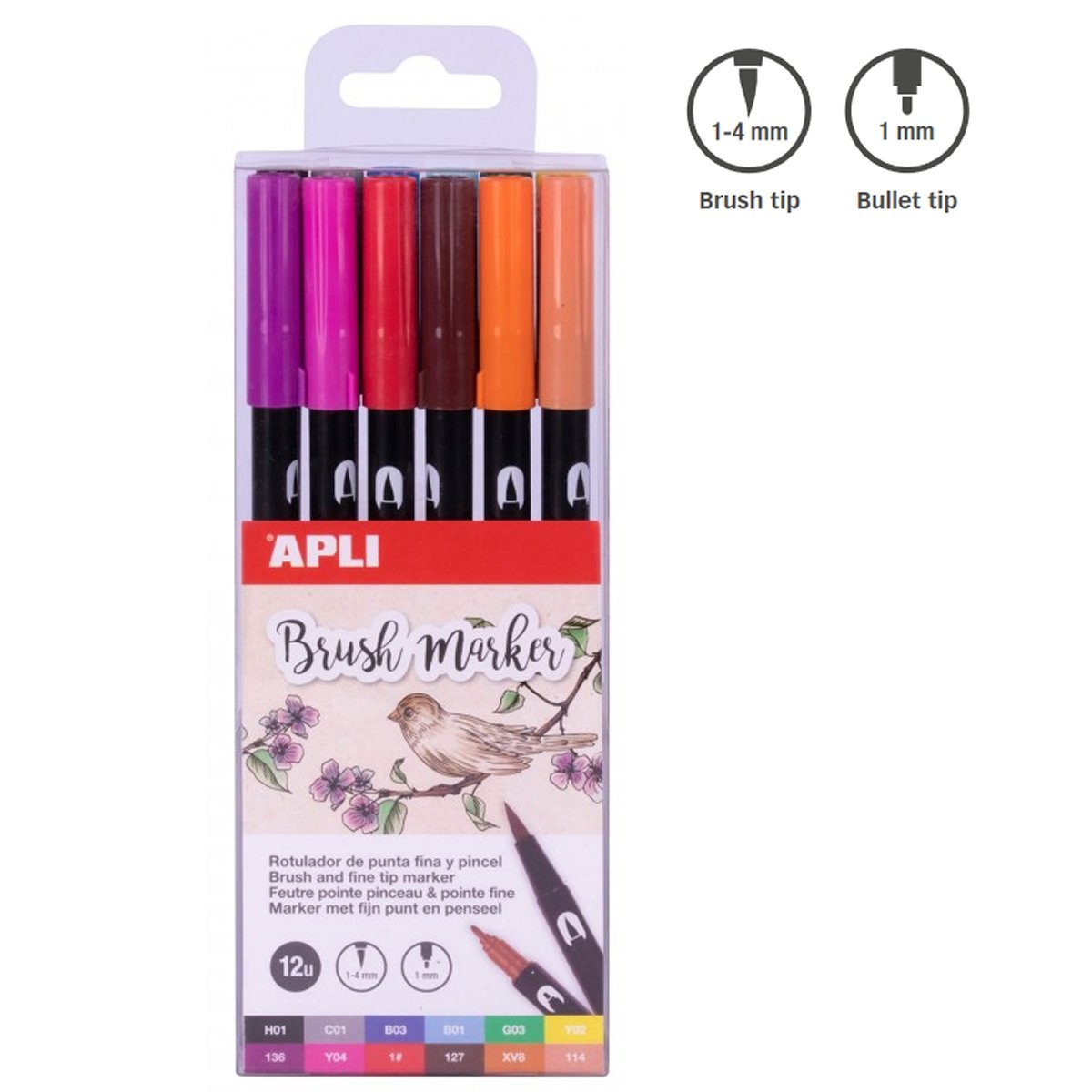 Apli Kids Markery Dwustronne Brush Marker Apli - 12 Kolorów