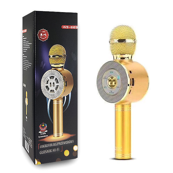 Mikrofon Karaoke Złoty Bezprzewodowy Z Wbudowanym Głośnikiem Vega Gold