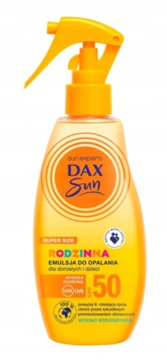DAX Cosmetics Sun Rodzinna emulsja do opalania dla dorosłych i dzieci od 6. miesiąca życia SPF 50 TRIGER, 200 ml 5900525057600