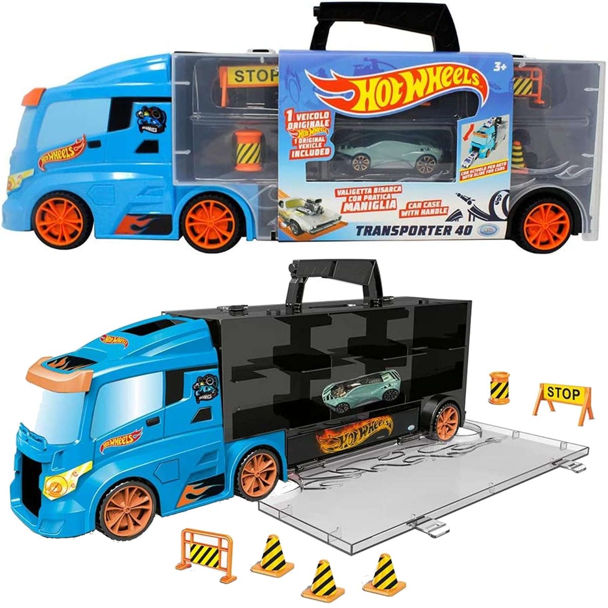 Hot Wheels Ciężarówka Transporter na 14 aut + 1 autko i znaki drogowe