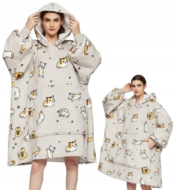 Ciepły Koc Z Rękawami Oversize Futrzak 2W1 Gruby Xxl [74Ka]