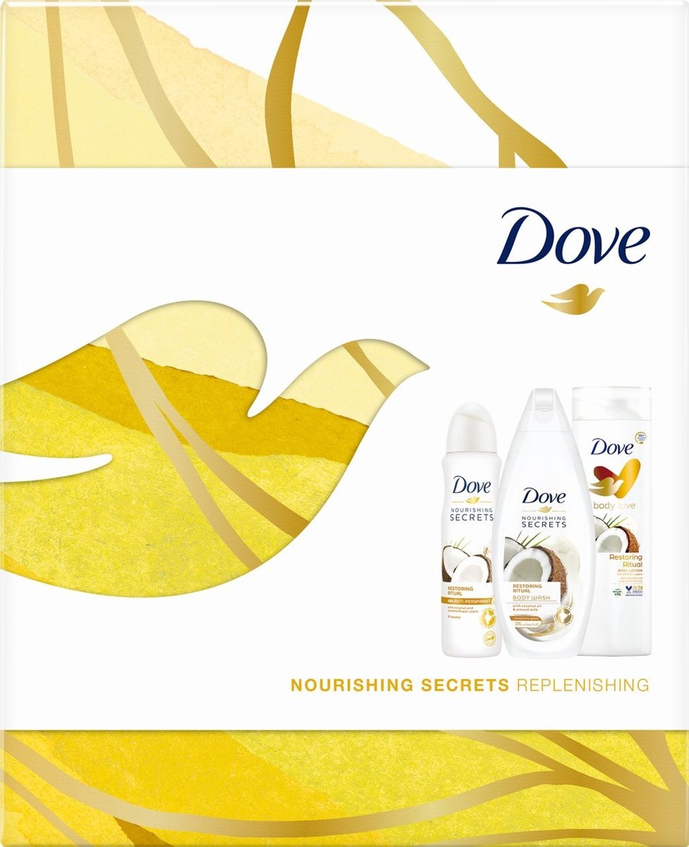 Dove XMASS - Zestaw Yellow (Żel pod prysznic Secrets Restoring 250ml + Body lotion 250ml + Body
