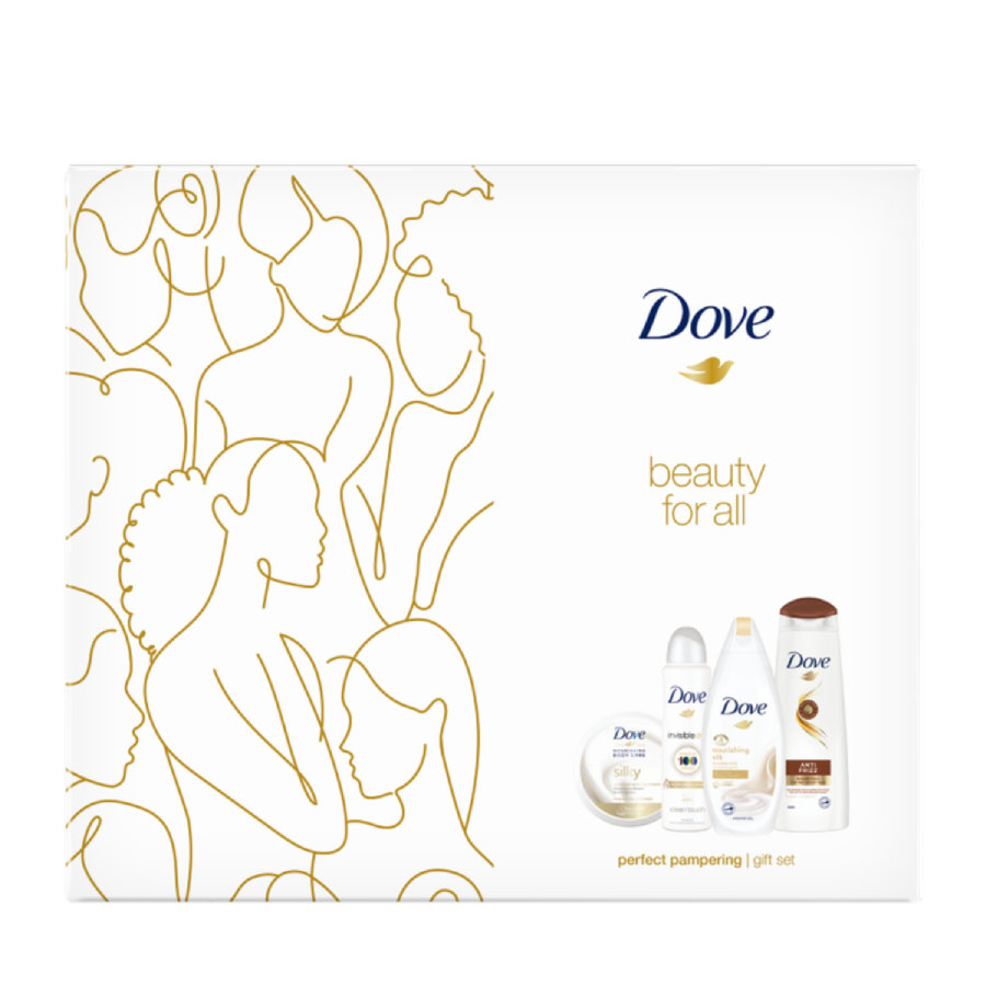 Dove Zestaw prezentowy, SILKY, żel pod prysznic 250 ml + dezodorant 150 ml + szampon 250 ml + krem 300 ml 8710522987223