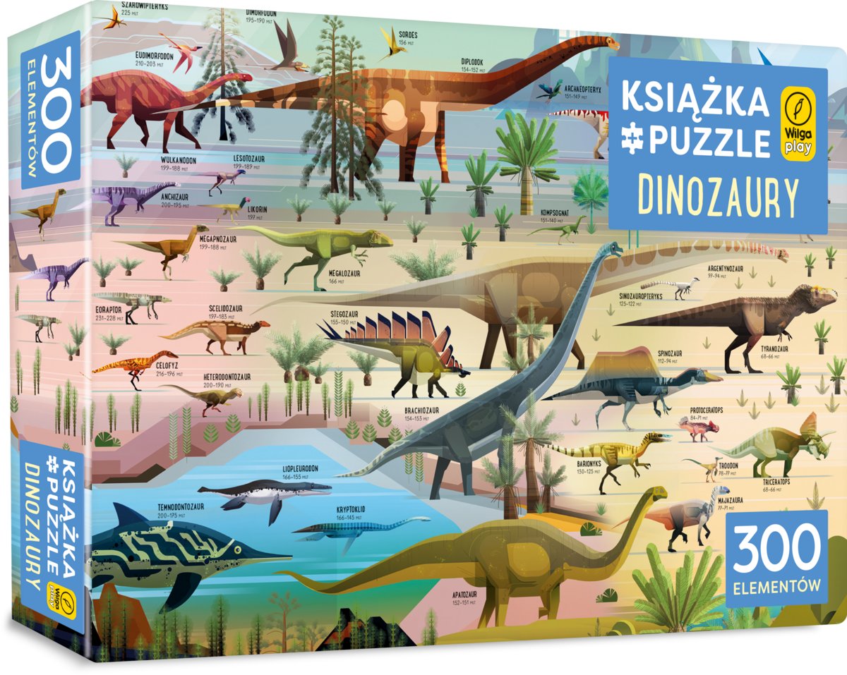 Książka i puzzle 300 el. Dinozaury Wilga