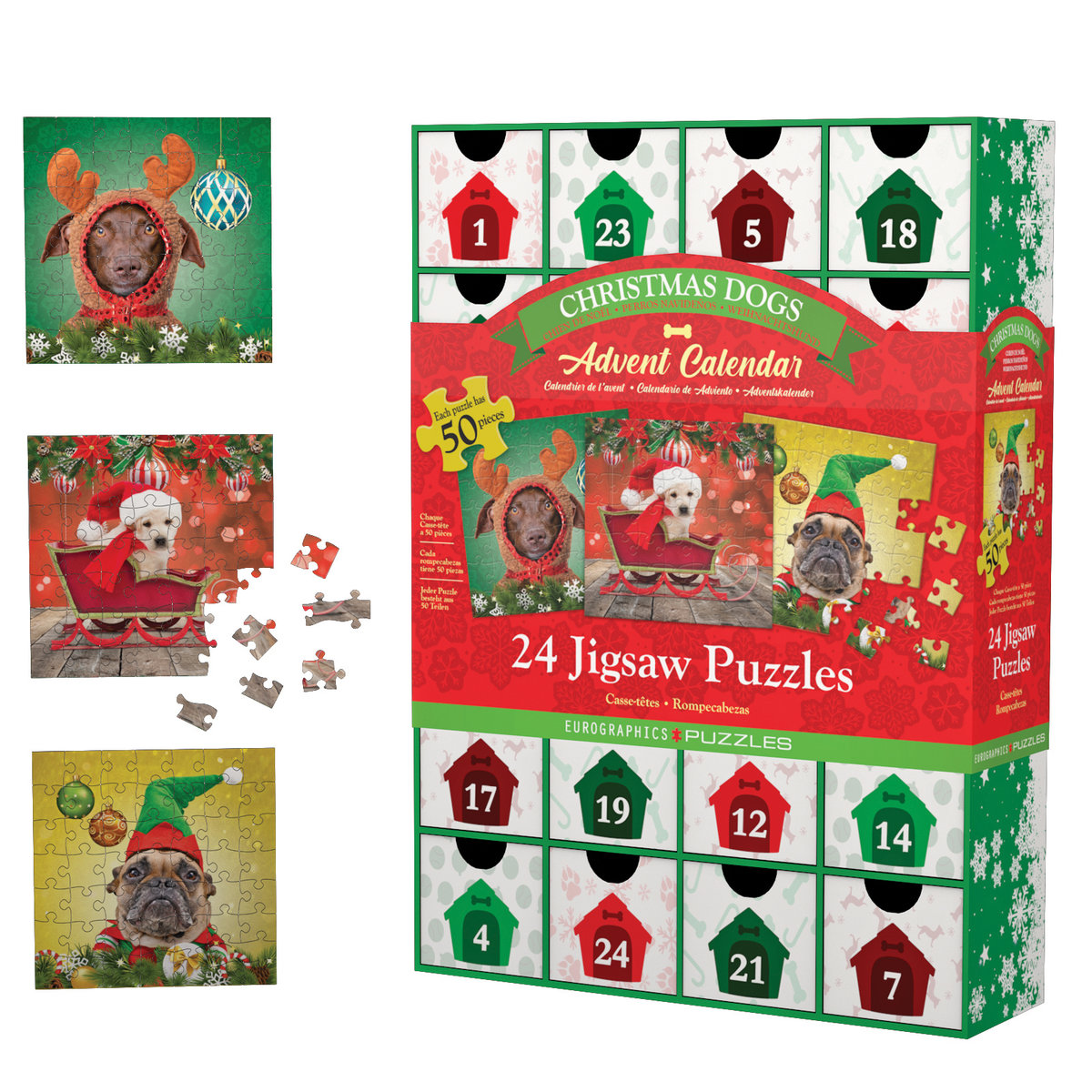 Puzzle Kalendarz adwentowy 2022 Świąteczne psy 24x50 elementów