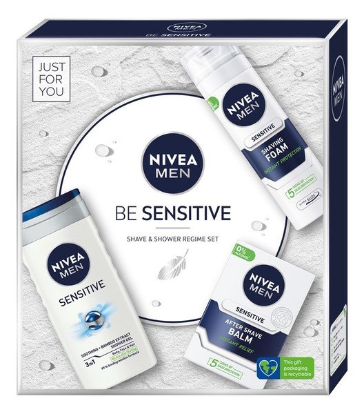 Nivea, Men Zestaw Prezentowy Be Sensitive Żel Pod Prysznic + Pianka Do Golenia +Balsam Po Goleniu