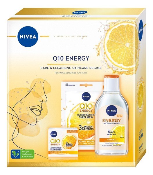 Nivea Q10 Energy Gift Set zestaw Krem do twarzy na dzień 50 ml + woda micelarna 400 ml + maseczka w płachcie 1 szt. dla kobiet