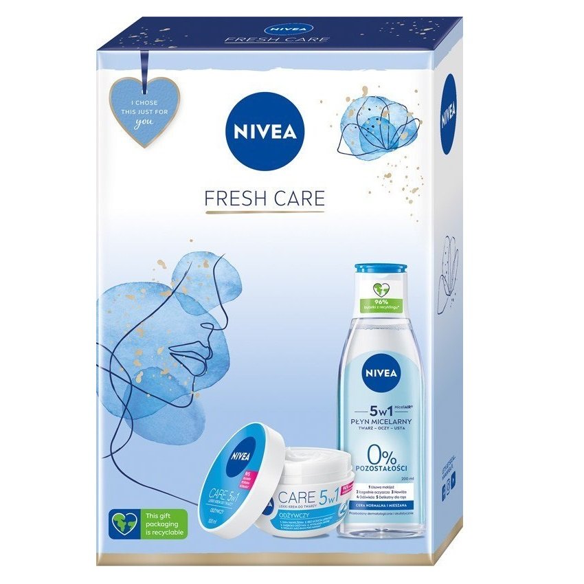 NIVEA Zestaw Fresh Care Płyn micelarny 5w1, 200ml + Lekki krem do twarzy odżywczy, 100ml - >>> DARMOWA od 99zł 