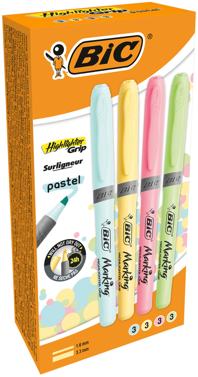 Bic Zakreślacz Grip Pastel mix 12 szt.