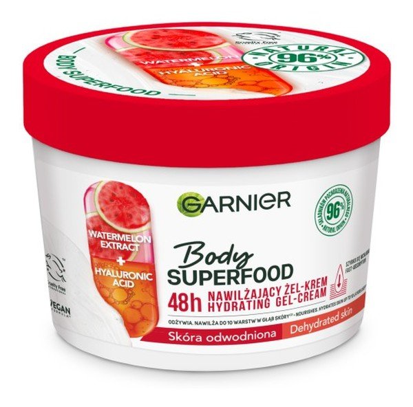 Garnier Body Superfood Watermelon, nawilżający żel-krem z ekstraktem z arbuza i kwasem hialuronowym 380ml, Wysyłka w 24h