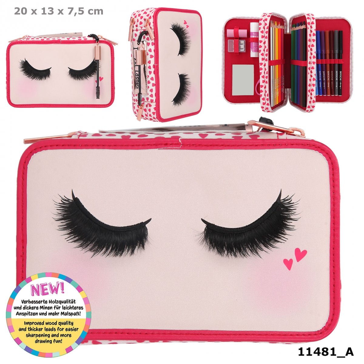 Piórnik 3-komorowy z wyposażeniem Beauty Girl Top Model z rzęsami 11481A
