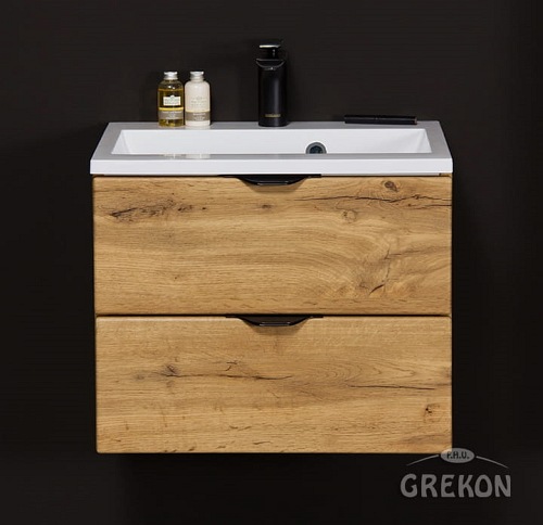 Szafka łazienkowa z umywalką wisząca dąb naturalny 50 cm Victa Gante