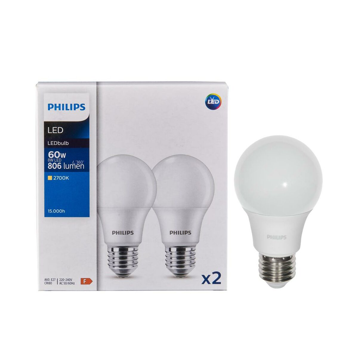 Żarówka LED 2 szt. E27 8 W = 60 W 806 lm Ciepła biel Philips Ecofit