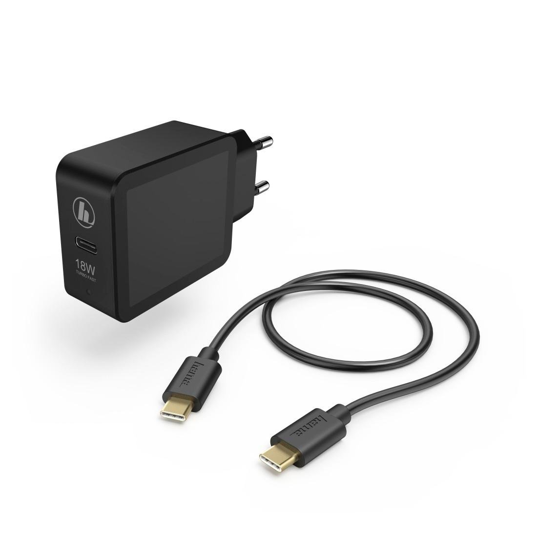 Hama Ładowarka sieciowa PD USB-C 18W Czarny + kabel USB-C 1.5m 183326