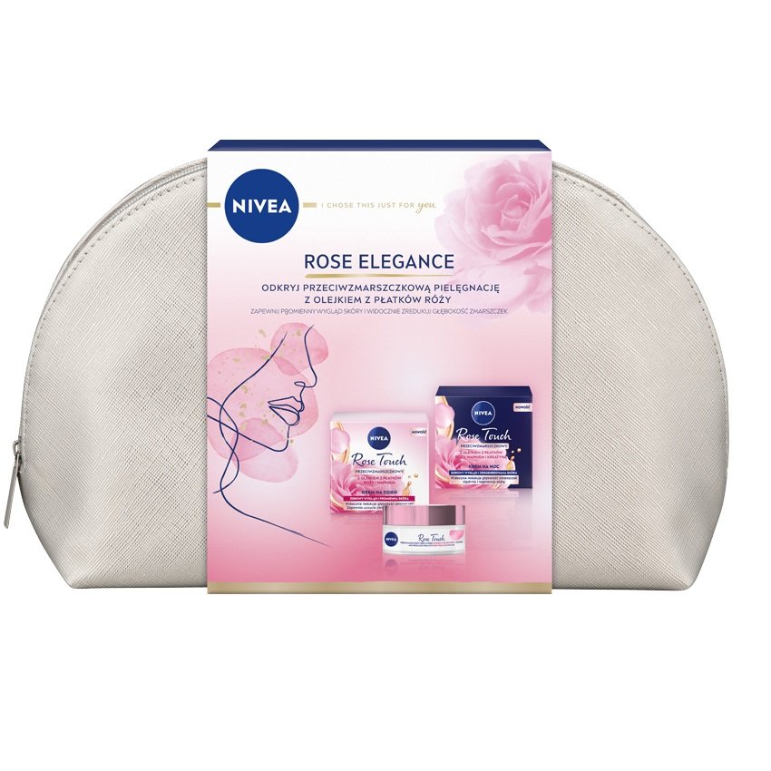 NIVEA Rose Elegance, Zestaw Przeciwzmarszczkowy krem na dzień, 50ml + Przeciwzmarszczkowy krem na noc, 50ml + kosmetyczka - >>> DARMOWA od 99zł 