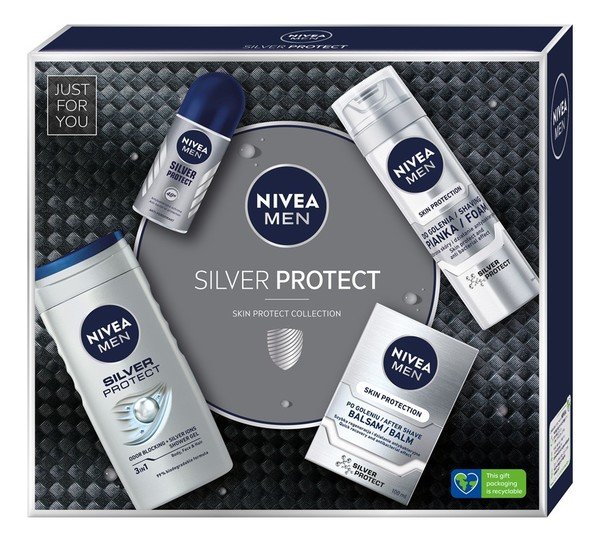 Nivea, Men Zestaw Prezentowy Silver Protect Żel Pod Prysznic + Pianka Do Golenia + Balsam Po Goleniu + Deo Roll-On