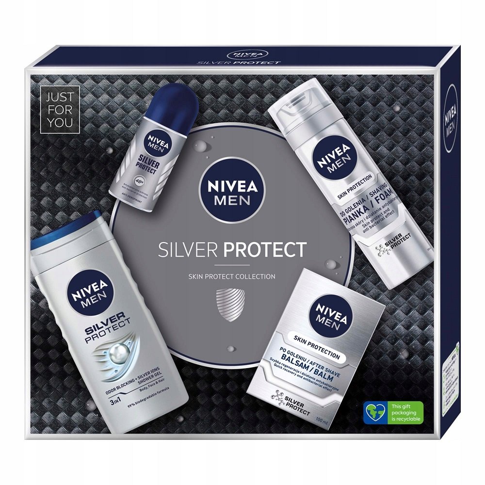 Nivea, Men Zestaw Prezentowy Silver Protect Żel Pod Prysznic + Pianka Do Golenia + Balsam Po Goleniu + Deo Roll-On