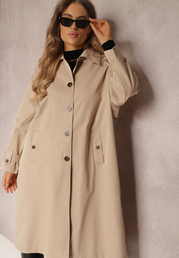 Beżowy Płaszcz Trencz Oversize Flilia