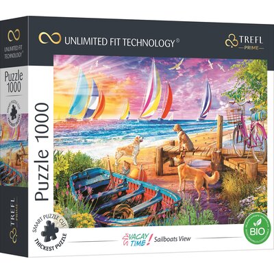 Trefl Prime - Puzzle UFT Vacay Time: Sailboats View - 1000 Elementów, Najgrubsza Tektura, BIO, Żaglówki, Plaża, Wakacje, Lato, Psy, Zachód Słońca, Kreatywna Rozrywka dla Dorosłych i Dzieci od 12 Lat 10697