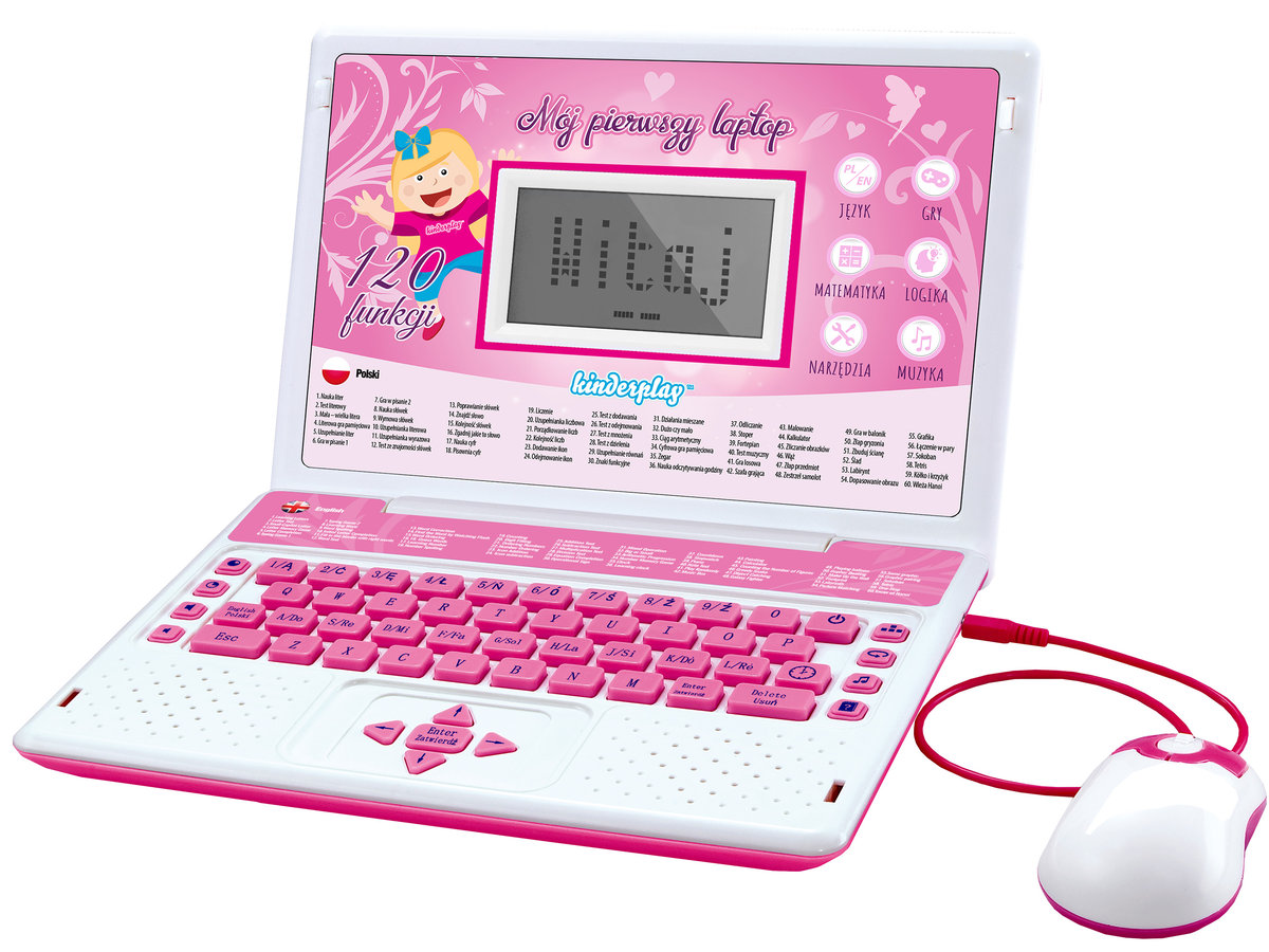 KinderPlay Laptop dla Dzieci Edukacyjny 120 Opcji Różowy