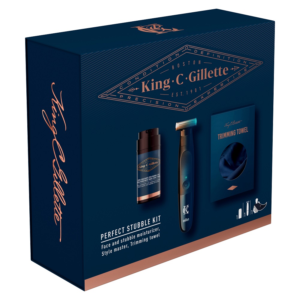 Gillette XMASS - Zestaw King Stylemaster + Moist 100 ml + Ręcznik