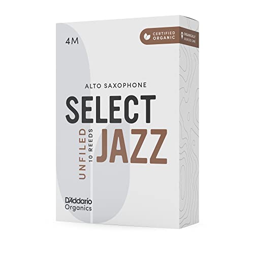 D'Addario Organic Select Jazz Unfiled Stroiki do saksofonu altowego - Stroiki do saksofonu - Pierwsza i jedyna organiczna trzcina, 4 średnie, 5 sztuk